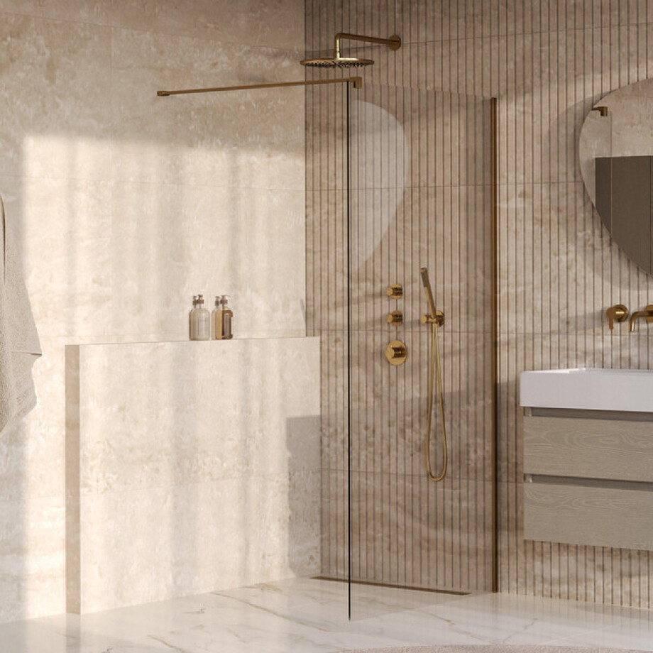 BRAUER Oblivion Inloopdouche - 90x200cm - glascoating - helder glas - geborsteld goud PVD GS-OBI1H90200GG afbeelding 1