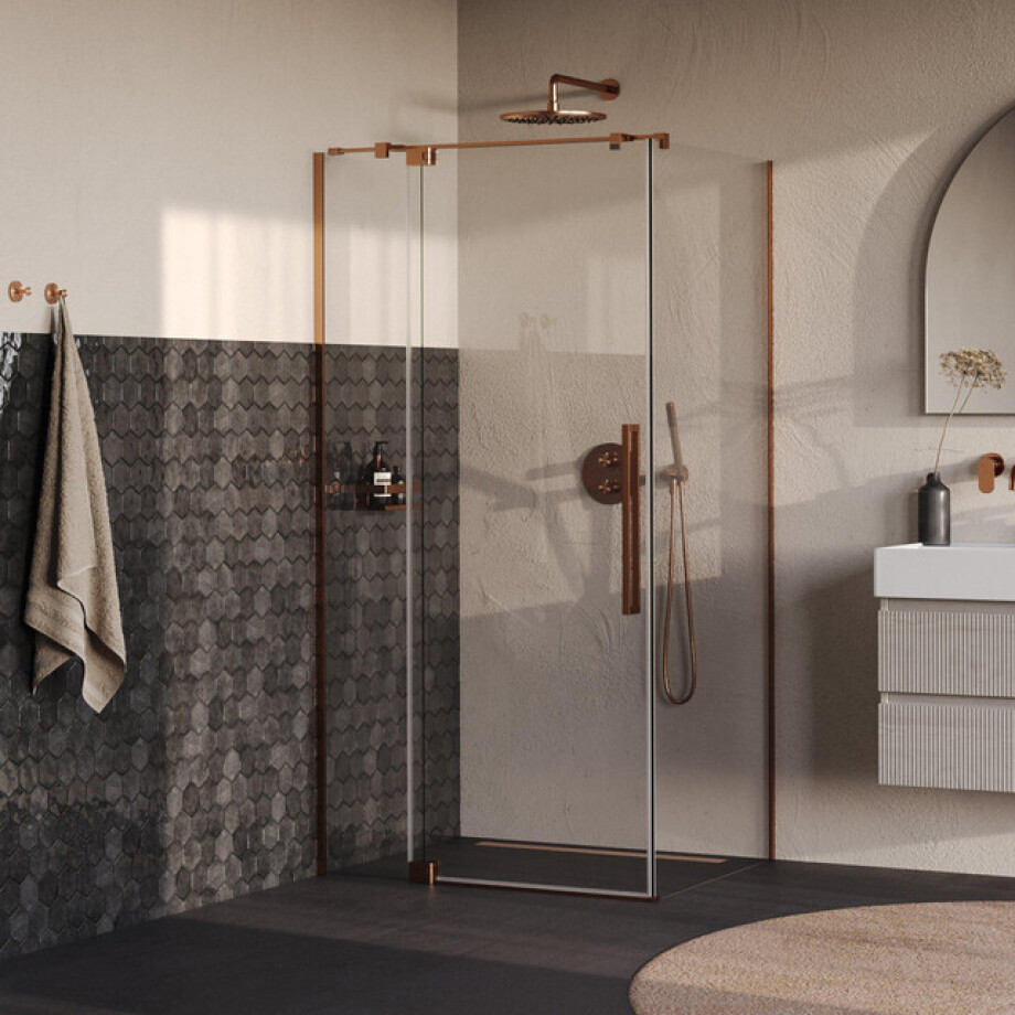 BRAUER Stellar Douchecabine - 100x100x200cm - draaideur - glascoating - omkeerbaar - helder glas - geborsteld koper PVD GS-SRC1H100100200GK afbeelding 1