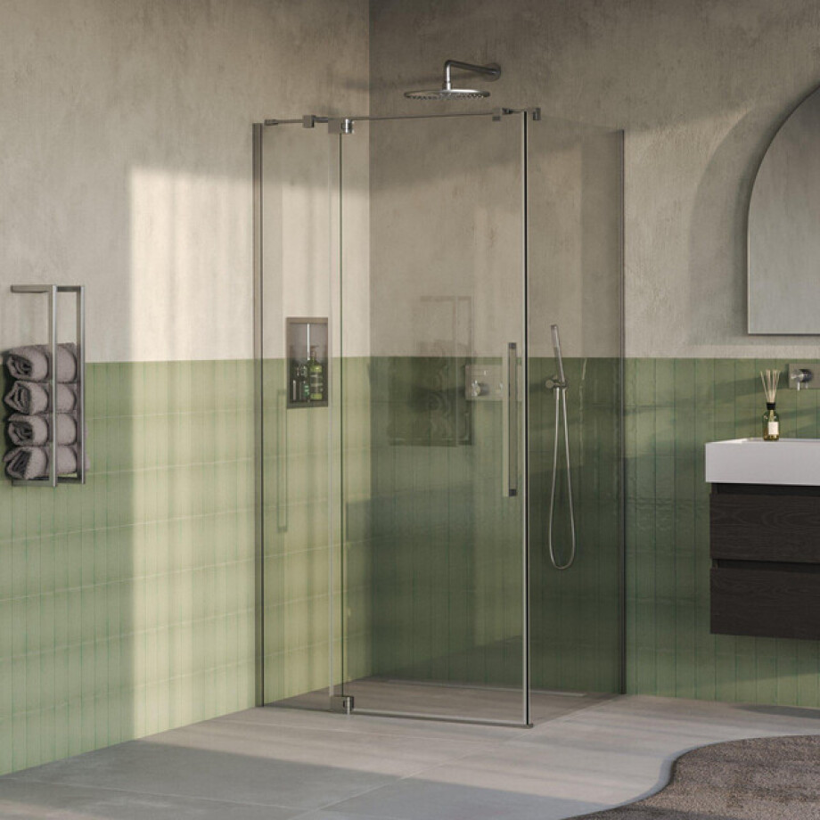 BRAUER Stellar Douchecabine - 100x90x200cm - draaideur - glascoating - omkeerbaar - helder glas - Geborsteld RVS PVD GS-SRC1H10090200NG afbeelding 1