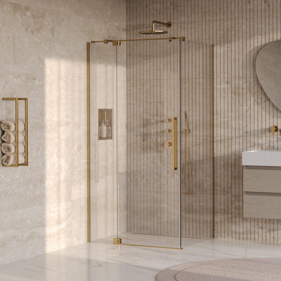 BRAUER Stellar Douchecabine - 100x90x200cm - draaideur - glascoating - omkeerbaar - helder glas - geborsteld goud PVD GS-SRC1H10090200GG afbeelding 1