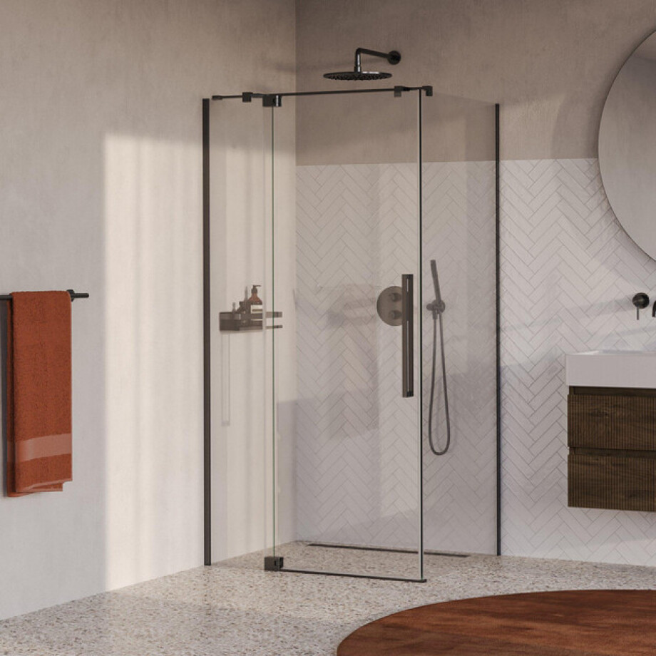 BRAUER Stellar Douchecabine - 100x90x200cm - draaideur - glascoating - omkeerbaar - helder glas - geborsteld gunmetal PVD GS-SRC1H10090200GM afbeelding 1