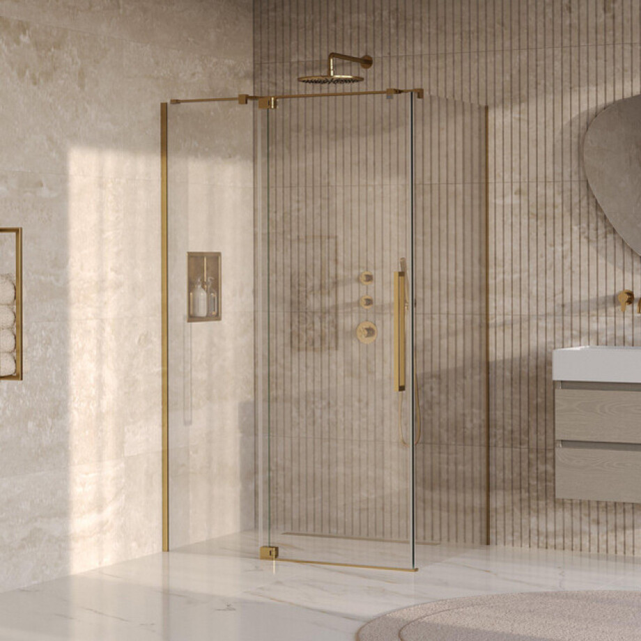 BRAUER Stellar Douchecabine - 120x100x200cm - draaideur - glascoating - omkeerbaar - helder glas - geborsteld goud PVD GS-SRC1H120100200GG BRAUER Stellar Douchecabine - 120x100x200cm - draaideur - glascoating - omkeerbaar - helder glas - geborsteld goud PVD GS-SRC1H120100200GG afbeelding 1