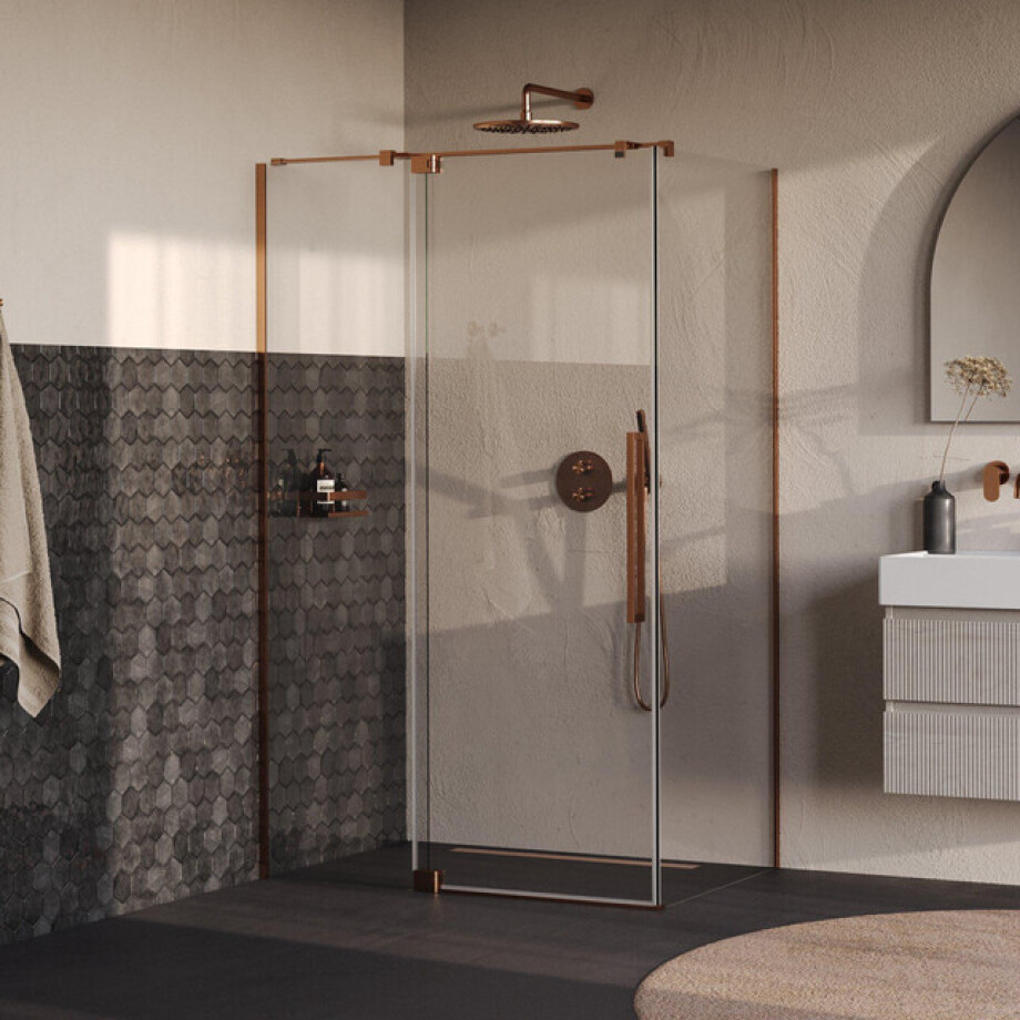 BRAUER Stellar Douchecabine - 120x100x200cm - draaideur - glascoating - omkeerbaar - helder glas - geborsteld koper PVD GS-SRC1H120100200GK BRAUER Stellar Douchecabine - 120x100x200cm - draaideur - glascoating - omkeerbaar - helder glas - geborsteld koper PVD GS-SRC1H120100200GK afbeelding 1