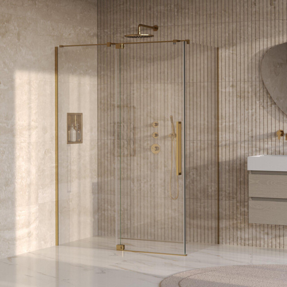 BRAUER Stellar Douchecabine - 140x80x200cm - draaideur - glascoating - omkeerbaar - helder glas - geborsteld goud PVD GS-SRC1H14080200GG BRAUER Stellar Douchecabine - 140x80x200cm - draaideur - glascoating - omkeerbaar - helder glas - geborsteld goud PVD GS-SRC1H14080200GG afbeelding 1