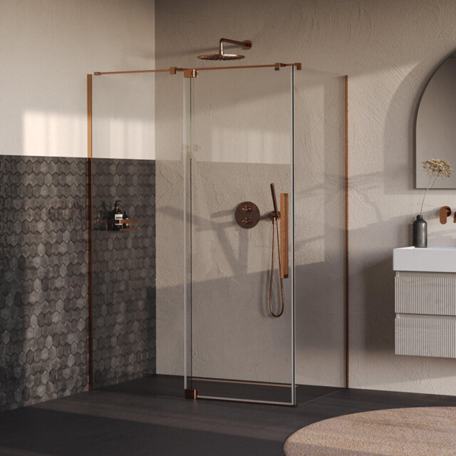 BRAUER Stellar Douchecabine - 140x90x200cm - draaideur - glascoating - omkeerbaar - helder glas - geborsteld koper PVD GS-SRC1H14090200GK BRAUER Stellar Douchecabine - 140x90x200cm - draaideur - glascoating - omkeerbaar - helder glas - geborsteld koper PVD GS-SRC1H14090200GK afbeelding 1