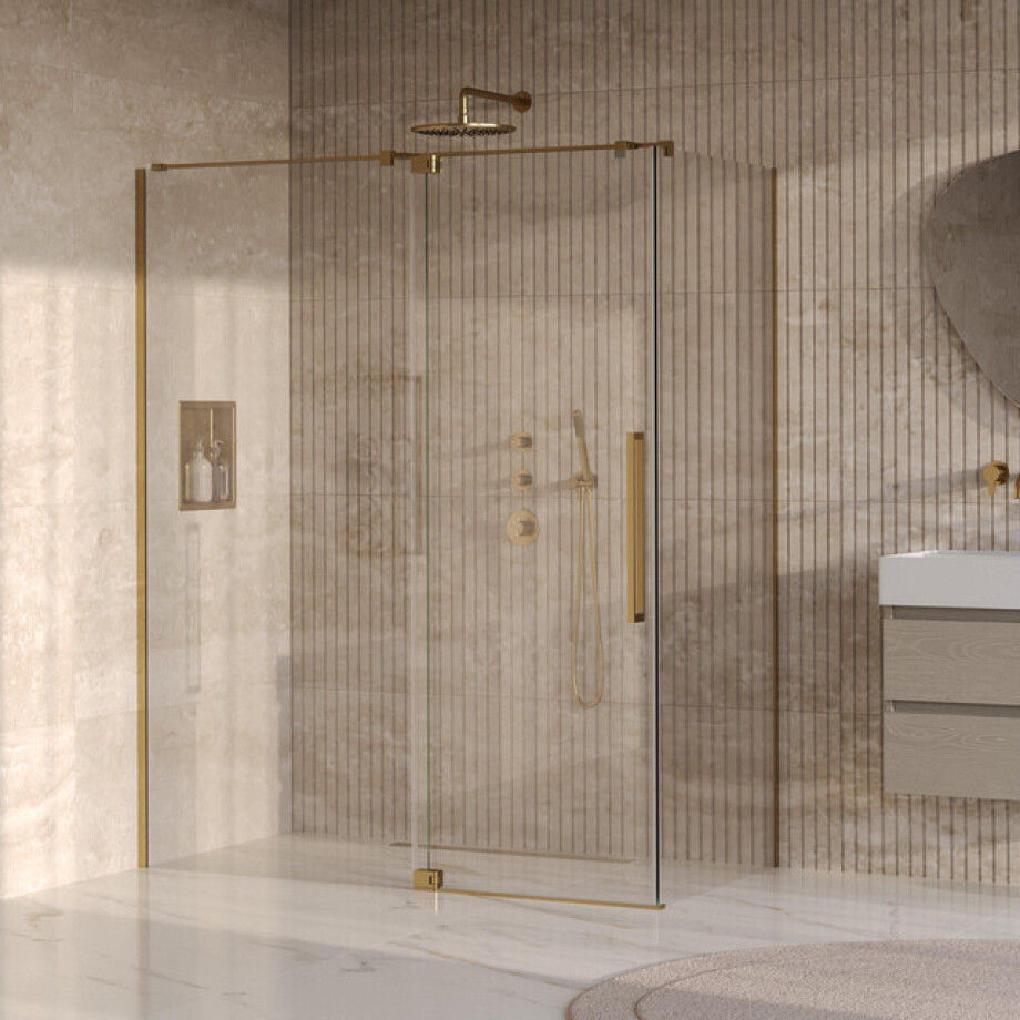 BRAUER Stellar Douchecabine - 160x80x200cm - draaideur - glascoating - omkeerbaar - helder glas - geborsteld goud PVD GS-SRC1H16080200GG BRAUER Stellar Douchecabine - 160x80x200cm - draaideur - glascoating - omkeerbaar - helder glas - geborsteld goud PVD GS-SRC1H16080200GG afbeelding 1