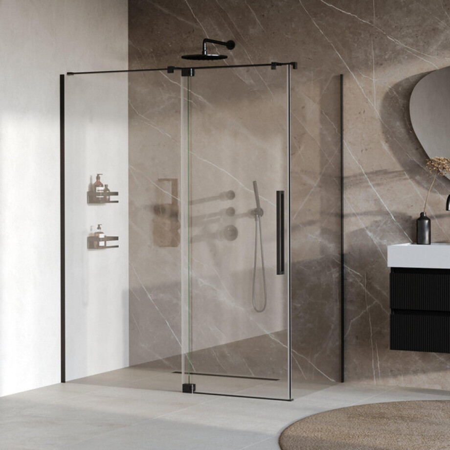 BRAUER Stellar Douchecabine - 160x90x200cm - draaideur - glascoating - omkeerbaar - helder glas - mat zwart GS-SRC1H16090200MZ BRAUER Stellar Douchecabine - 160x90x200cm - draaideur - glascoating - omkeerbaar - helder glas - mat zwart GS-SRC1H16090200MZ afbeelding 1