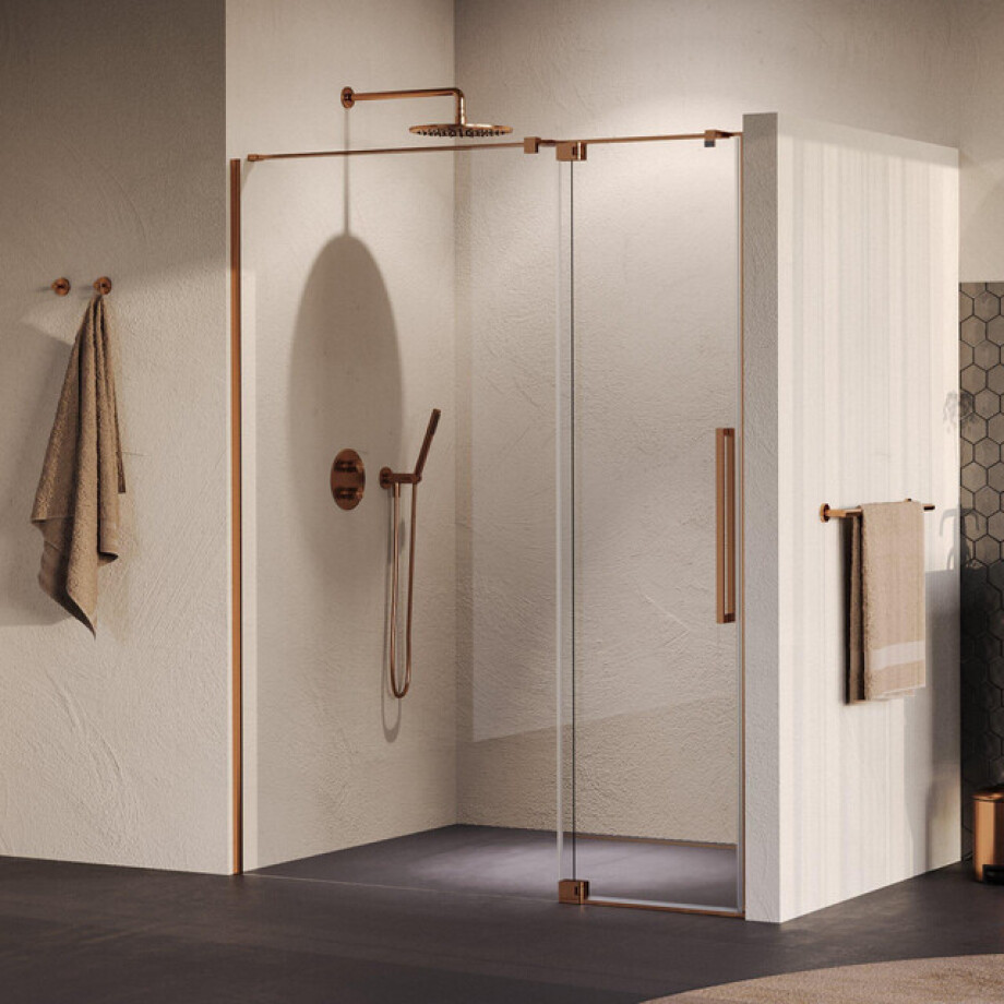 BRAUER Stellar Nisdeur - 2-delig - 140x200cm - draaideur - glascoating - omkeerbaar - helder glas - geborsteld koper PVD GS-SRN1H140200GK afbeelding 1