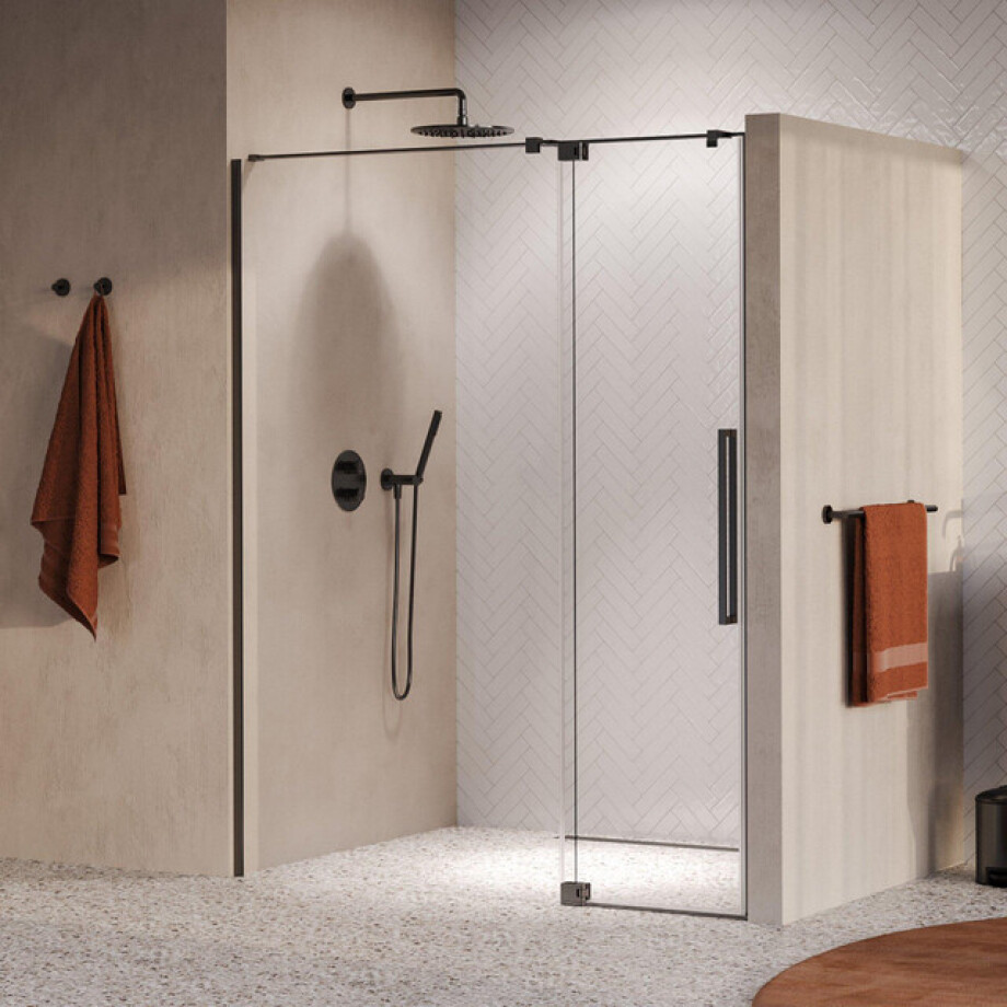 BRAUER Stellar Nisdeur - 2-delig - 160x200cm - draaideur - glascoating - omkeerbaar - helder glas - geborsteld koper PVD GS-SRN1H160200GM afbeelding 1