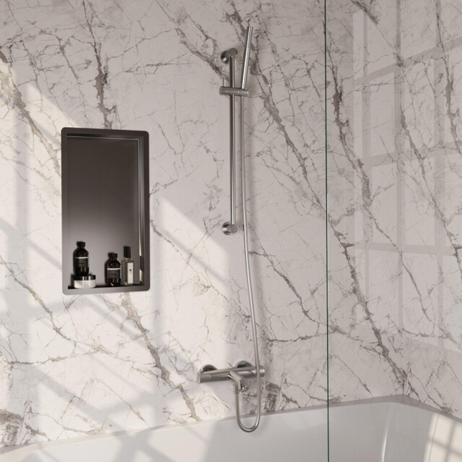 BRAUER Stripe Baddouche Thermostaatkraan - SET 01 - opbouw - glijstang - staaf handdouche - doucheslang - RVS-kleurig geborsteld PVD 5-NG-340 afbeelding 1