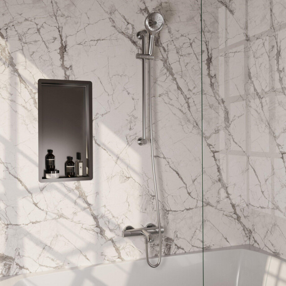 BRAUER Stripe Baddouche Thermostaatkraan - SET 02 - opbouw - glijstang - 3-standen handdouche - doucheslang - RVS-kleurig geborsteld PVD 5-NG-341 BRAUER Stripe Baddouche Thermostaatkraan - SET 02 - opbouw - glijstang - 3-standen handdouche - doucheslang - RVS-kleurig geborsteld PVD 5-NG-341 afbeelding 1