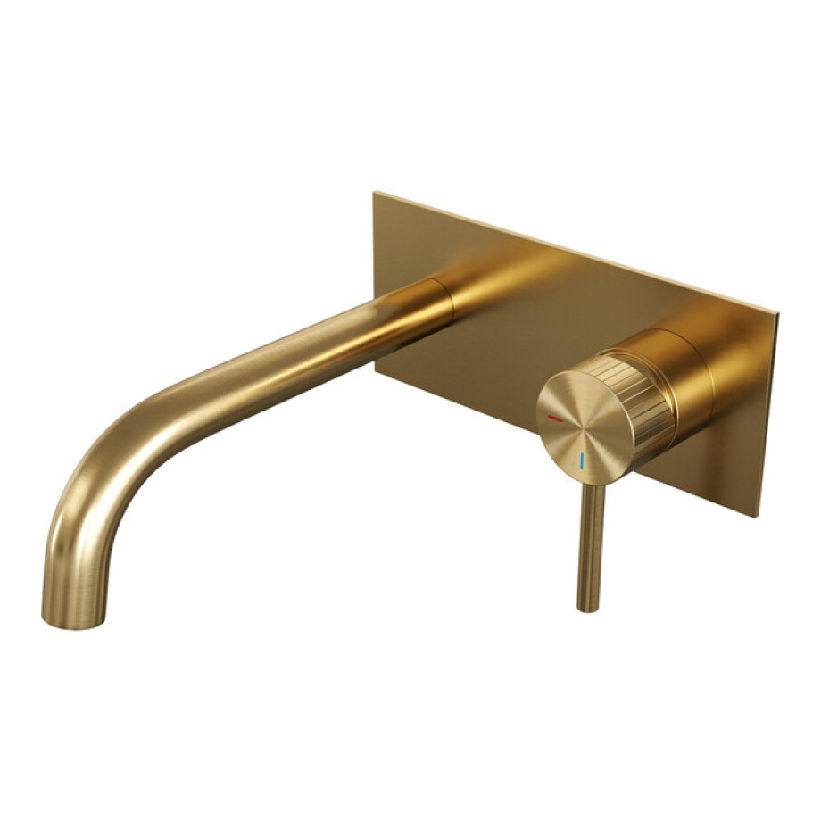 BRAUER Stripe Inbouw Wastafelmengkraan - gebogen uitloop en afdekplaat - model A1 - goud geborsteld PVD 5-GG-329 afbeelding 1
