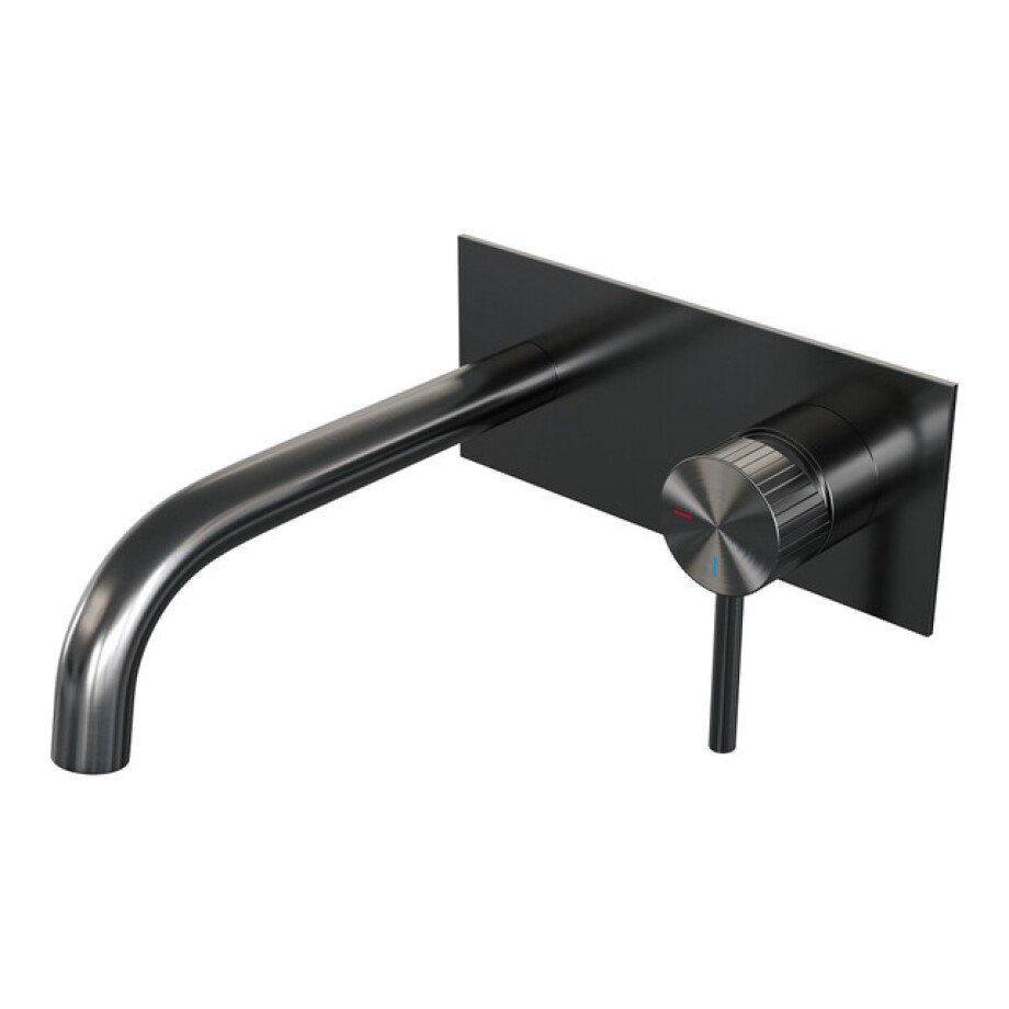 BRAUER Stripe Inbouw Wastafelmengkraan - gebogen uitloop en afdekplaat - model A1 - gunmetal geborsteld PVD 5-GM-329 afbeelding 1