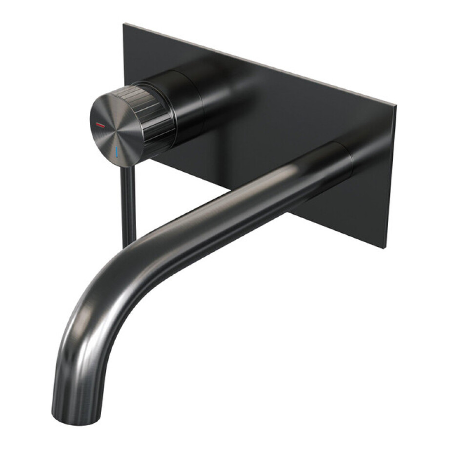BRAUER Stripe Inbouw Wastafelmengkraan - gebogen uitloop en afdekplaat - model A2 - gunmetal geborsteld PVD 5-GM-333 afbeelding 1