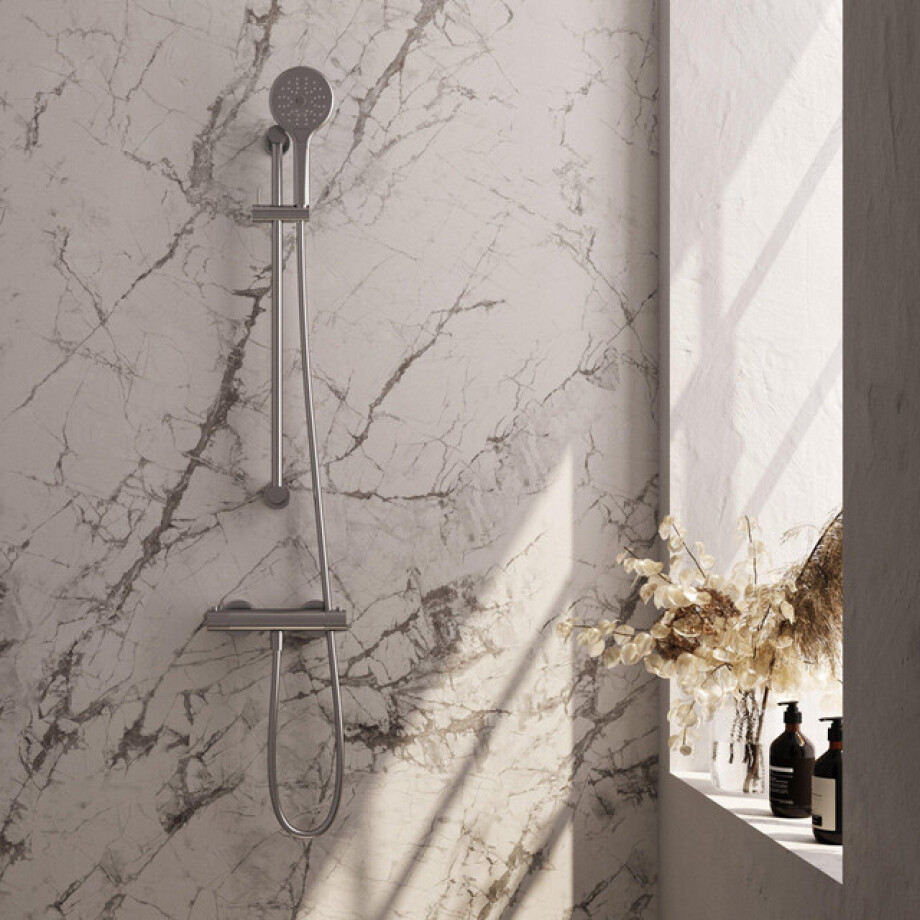 BRAUER Stripe Opbouw Douche Thermostaatkraan - SET 02 - glijstang - 3-standen handdouche - doucheslang - RVS-kleurig geborsteld PVD 5-NG-346 afbeelding 1