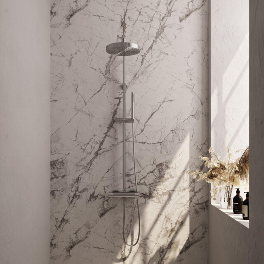 BRAUER Stripe Opbouw Thermostatische Regendouche - SET 01 - 25cm hoofddouche - staaf handdouche - doucheslang - RVS-kleurig geborsteld PVD 5-NG-348 afbeelding 1