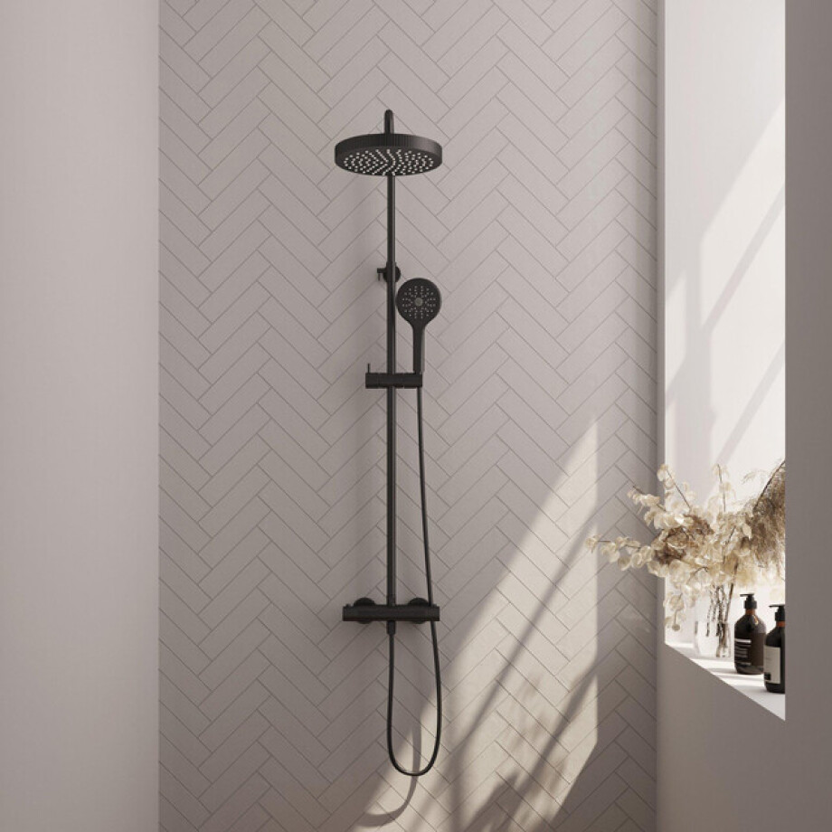 BRAUER Stripe Opbouw Thermostatische Regendouche - SET 02 - 25cm hoofddouche - 3-standen handdouche - doucheslang - mat zwart 5-S-349 BRAUER Stripe Opbouw Thermostatische Regendouche - SET 02 - 25cm hoofddouche - 3-standen handdouche - doucheslang - mat zwart 5-S-349 afbeelding 1