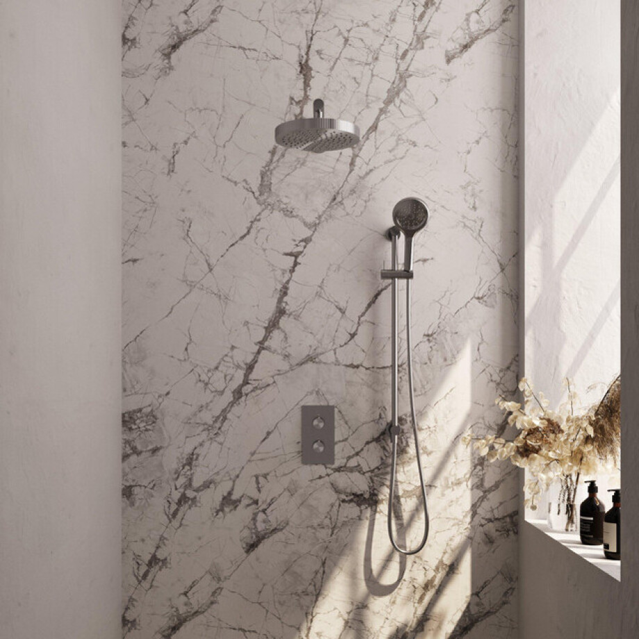 BRAUER Stripe Thermostatische Inbouw Regendouche - 3-weg - rechthoekig - SET 22 - 25cm douchekop - rechte muurarm - 3-standen handdouche - doucheslang - geïntegreerde glijstang - RVS-kleurig geborsteld PVD 5-NG-407 BRAUER Stripe Thermostatische Inbouw Regendouche - 3-weg - rechthoekig - SET 22 - 25cm douchekop - rechte muurarm - 3-standen handdouche - doucheslang - geïntegreerde glijstang - RVS-kleurig geborsteld PVD 5-NG-407 afbeelding 1