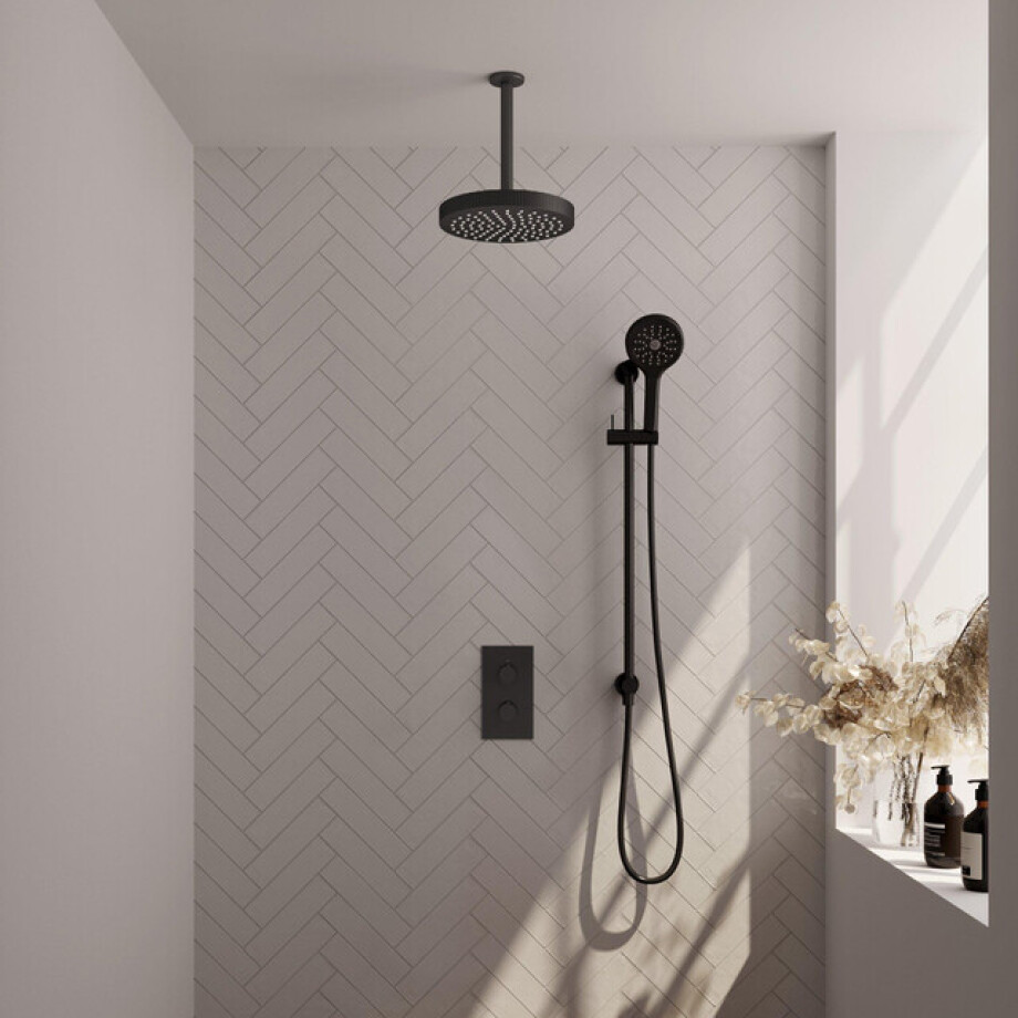 BRAUER Stripe Thermostatische Inbouw Regendouche - 3-weg - rechthoekig - SET 24 - 25cm douchekop - plafondarm - 3-standen handdouche - doucheslang - geïntegreerde glijstang - mat zwart 5-S-411 BRAUER Stripe Thermostatische Inbouw Regendouche - 3-weg - rechthoekig - SET 24 - 25cm douchekop - plafondarm - 3-standen handdouche - doucheslang - geïntegreerde glijstang - mat zwart 5-S-411 afbeelding 1