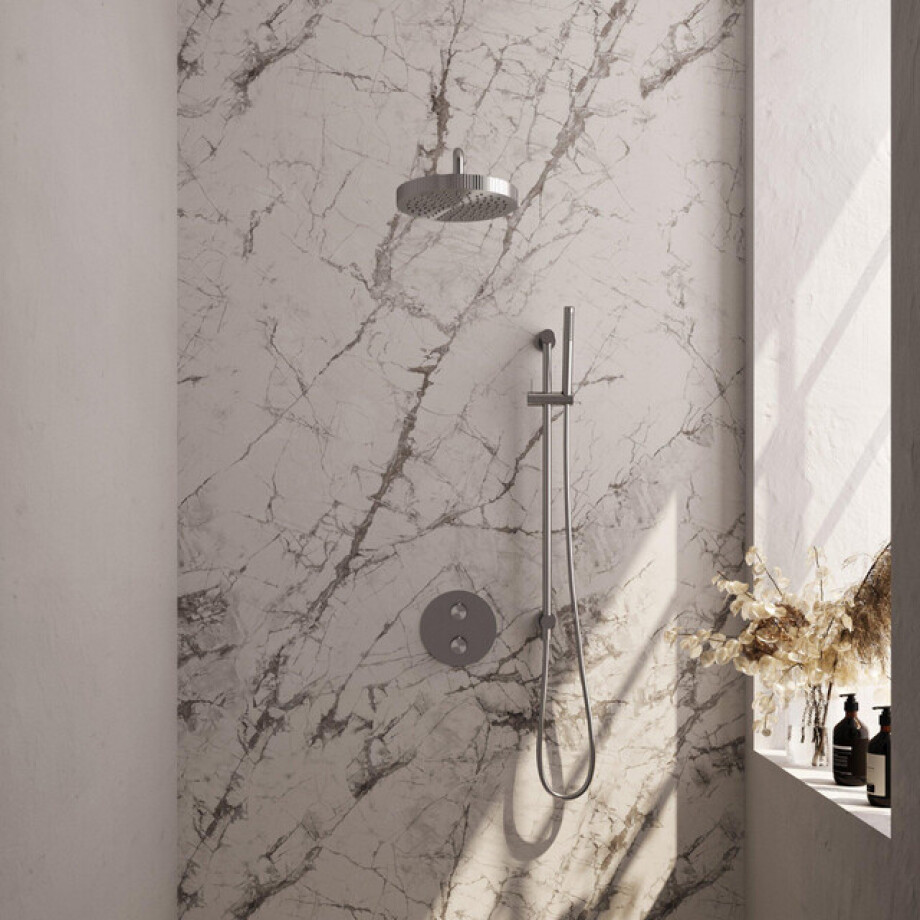 BRAUER Stripe Thermostatische Inbouw Regendouche - 3-weg - rond - 25cm douchekop - gebogen muurarm - staaf handdouche - doucheslang - geïntegreerde glijstang - RVS-kleurig geborsteld PVD 5-NG-451 BRAUER Stripe Thermostatische Inbouw Regendouche - 3-weg - rond - 25cm douchekop - gebogen muurarm - staaf handdouche - doucheslang - geïntegreerde glijstang - RVS-kleurig geborsteld PVD 5-NG-451 afbeelding 1