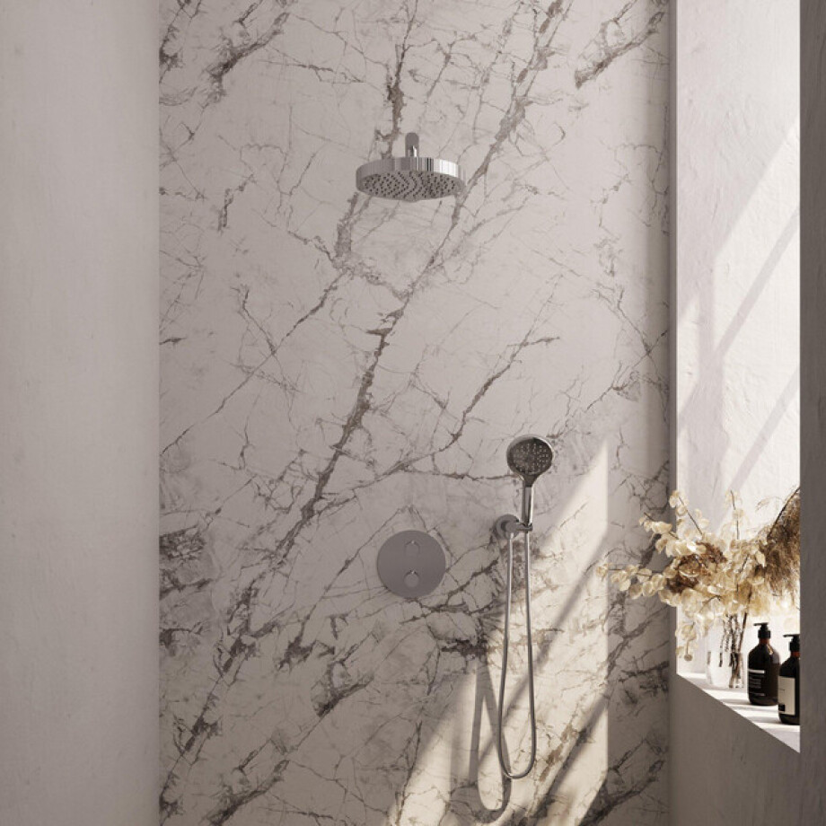 BRAUER Stripe Thermostatische Inbouw Regendouche - 3-weg - rond - SET 40 - 25cm douchekop - rechte muurarm - 3-standen handdouche - doucheslang - wandaansluitbocht - chroom 5-CE-443 BRAUER Stripe Thermostatische Inbouw Regendouche - 3-weg - rond - SET 40 - 25cm douchekop - rechte muurarm - 3-standen handdouche - doucheslang - wandaansluitbocht - chroom 5-CE-443 afbeelding 1