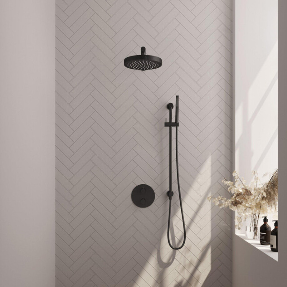 BRAUER Stripe Thermostatische Inbouw Regendouche - 3-weg - rond - SET 43 - 25cm douchekop - rechte muurarm - staaf handdouche - doucheslang - geïntegreerde glijstang - mat zwart 5-S-449 BRAUER Stripe Thermostatische Inbouw Regendouche - 3-weg - rond - SET 43 - 25cm douchekop - rechte muurarm - staaf handdouche - doucheslang - geïntegreerde glijstang - mat zwart 5-S-449 afbeelding 1