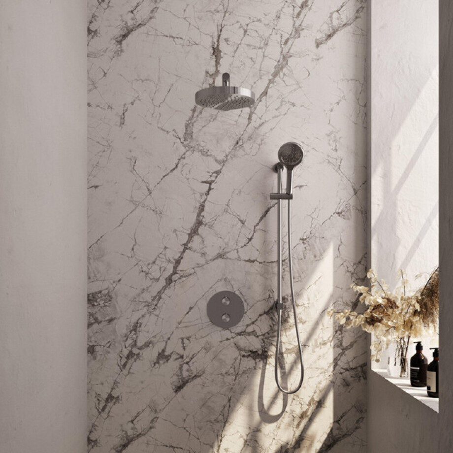 BRAUER Stripe Thermostatische Inbouw Regendouche - 3-weg - rond - SET 46 - 25cm douchekop - rechte muurarm - 3-standen handdouche - doucheslang - geïntegreerde glijstang - RVS-kleurig geborsteld PVD 5-NG-455 BRAUER Stripe Thermostatische Inbouw Regendouche - 3-weg - rond - SET 46 - 25cm douchekop - rechte muurarm - 3-standen handdouche - doucheslang - geïntegreerde glijstang - RVS-kleurig geborsteld PVD 5-NG-455 afbeelding 1