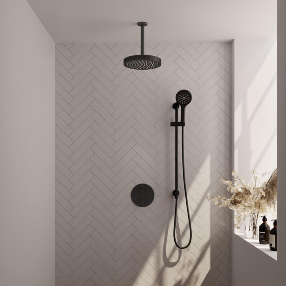 BRAUER Stripe Thermostatische Inbouw Regendouche - 3-weg - rond - SET 48 - 25cm douchekop - plafondarm - 3-standen handdouche - doucheslang - geïntegreerde glijstang - mat zwart 5-S-459 BRAUER Stripe Thermostatische Inbouw Regendouche - 3-weg - rond - SET 48 - 25cm douchekop - plafondarm - 3-standen handdouche - doucheslang - geïntegreerde glijstang - mat zwart 5-S-459 afbeelding 1