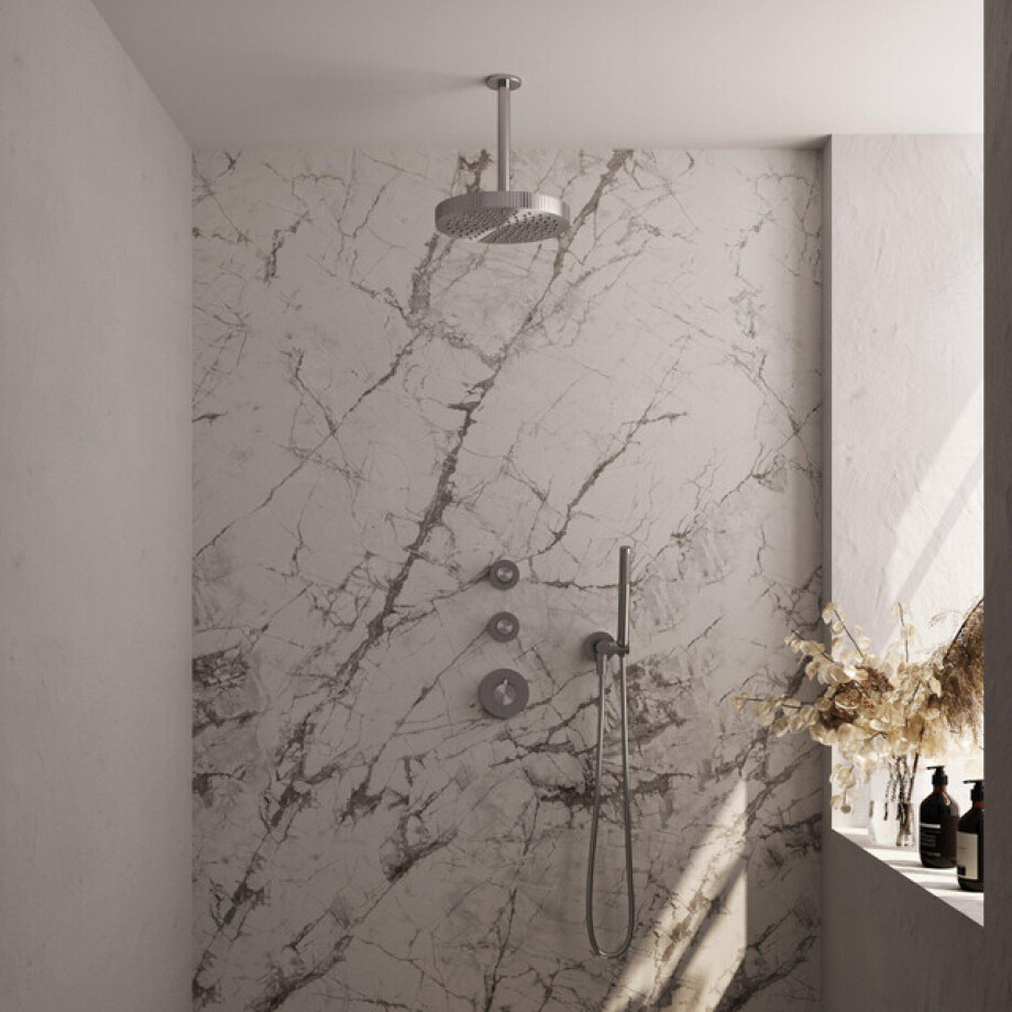 BRAUER Stripe Thermostatische Inbouw Regendouche - SET 03 - 25cm douchekop - plafondarm - staaf handdouche - doucheslang - wandaansluitbocht - RVS-kleurig geborsteld PVD 5-NG-369 BRAUER Stripe Thermostatische Inbouw Regendouche - SET 03 - 25cm douchekop - plafondarm - staaf handdouche - doucheslang - wandaansluitbocht - RVS-kleurig geborsteld PVD 5-NG-369 afbeelding 1