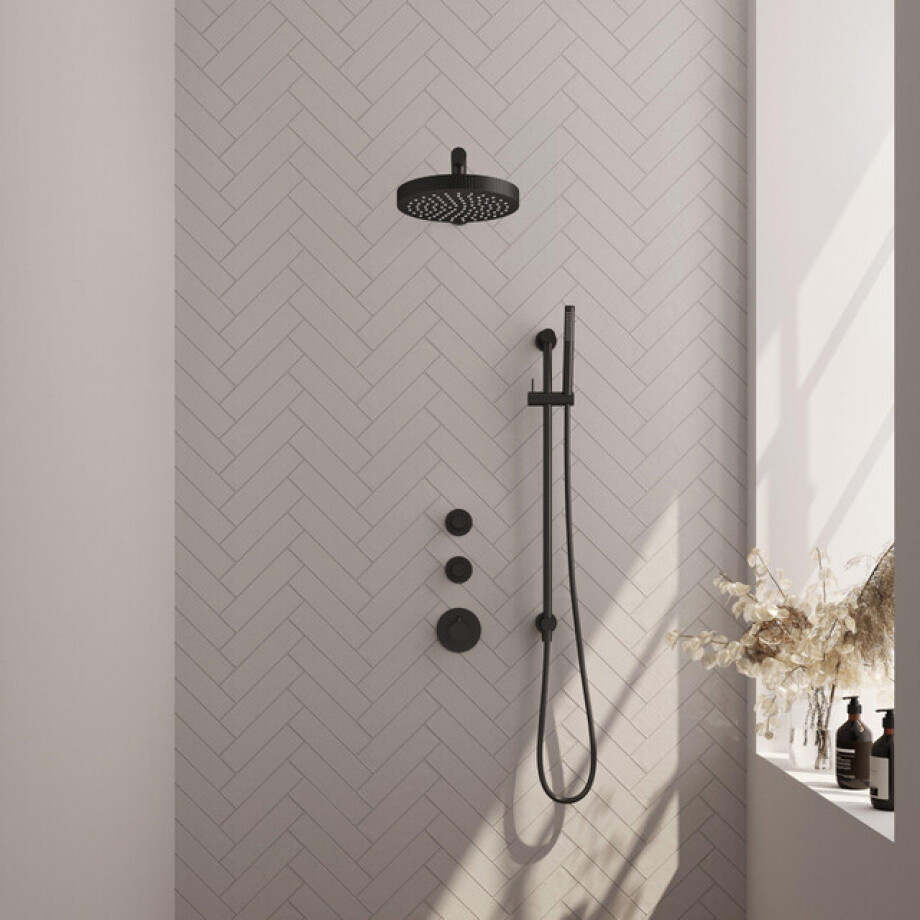 BRAUER Stripe Thermostatische Inbouw Regendouche - SET 07 - 25cm douchekop - rechte muurarm - staaf handdouche - doucheslang - geïntegreerde glijstang - mat zwart 5-S-377 BRAUER Stripe Thermostatische Inbouw Regendouche - SET 07 - 25cm douchekop - rechte muurarm - staaf handdouche - doucheslang - geïntegreerde glijstang - mat zwart 5-S-377 afbeelding 1