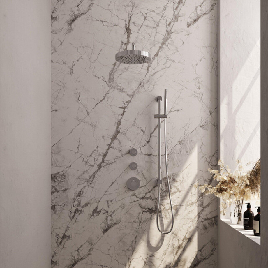 BRAUER Stripe Thermostatische Inbouw Regendouche - SET 08 - 25cm douchekop - gebogen muurarm - staaf handdouche - doucheslang - geïntegreerde glijstang - chroom 5-CE-379 afbeelding 1