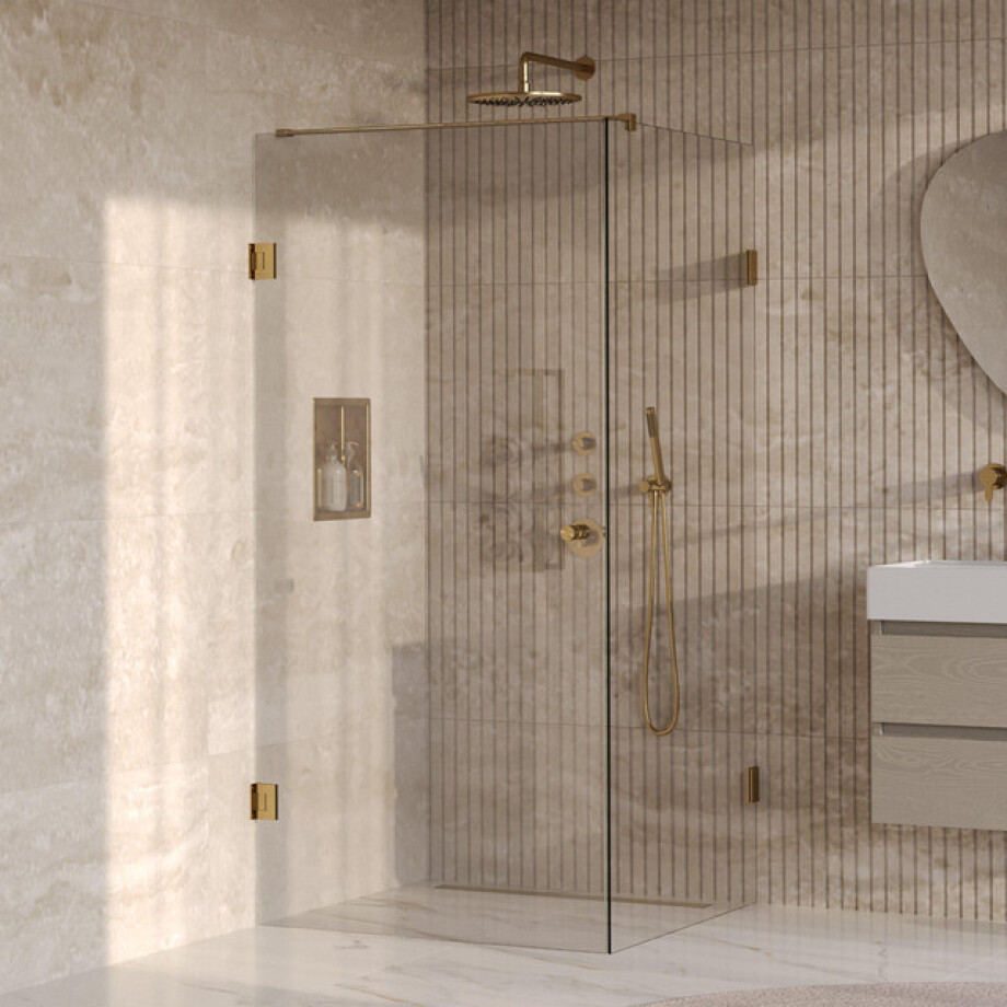 BRAUER Void Carving Douchecabine - 100x100x200cm - draaideur - glascoating - omkeerbaar - helder glas - geborsteld goud PVD GS-VOCC1H100100200GG BRAUER Void Carving Douchecabine - 100x100x200cm - draaideur - glascoating - omkeerbaar - helder glas - geborsteld goud PVD GS-VOCC1H100100200GG afbeelding 1