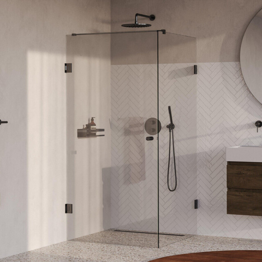 BRAUER Void Carving Douchecabine - 100x100x200cm - draaideur - glascoating - omkeerbaar - helder glas - geborsteld gunmetal PVD GS-VOCC1H100100200GM afbeelding 1