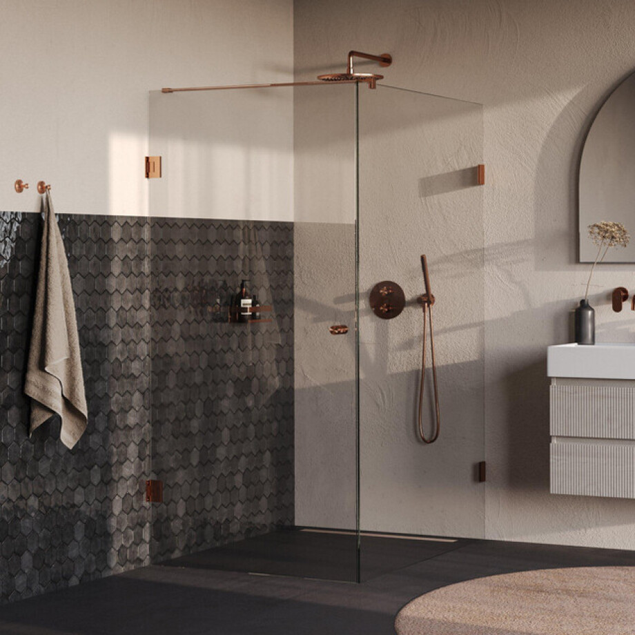 BRAUER Void Carving Douchecabine - 100x140x200cm - draaideur - glascoating - omkeerbaar - helder glas - geborsteld koper PVD GS-VOCC1H100140200GK BRAUER Void Carving Douchecabine - 100x140x200cm - draaideur - glascoating - omkeerbaar - helder glas - geborsteld koper PVD GS-VOCC1H100140200GK afbeelding 1