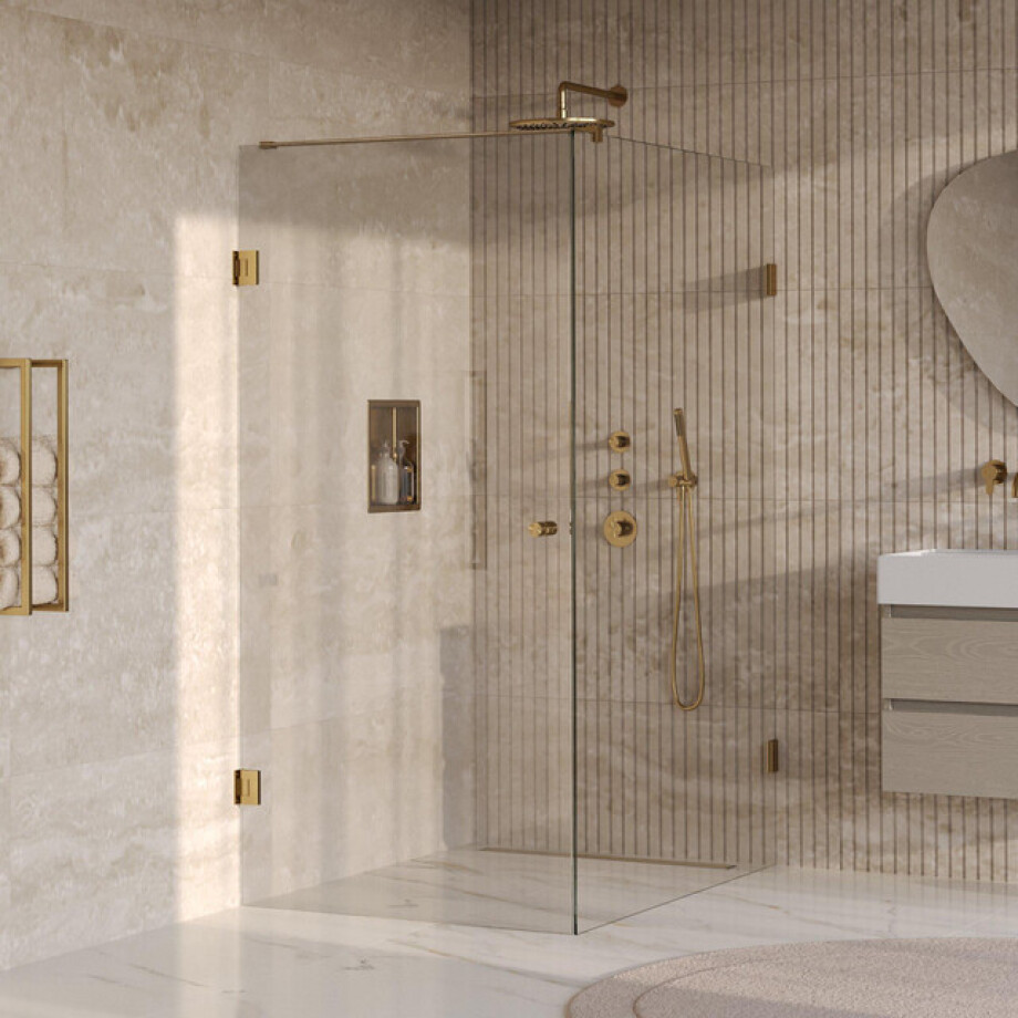 BRAUER Void Carving Douchecabine - 100x140x200cm - draaideur - glascoating - omkeerbaar - helder glas - geborsteld goud PVD GS-VOCC1H100140200GG BRAUER Void Carving Douchecabine - 100x140x200cm - draaideur - glascoating - omkeerbaar - helder glas - geborsteld goud PVD GS-VOCC1H100140200GG afbeelding 1