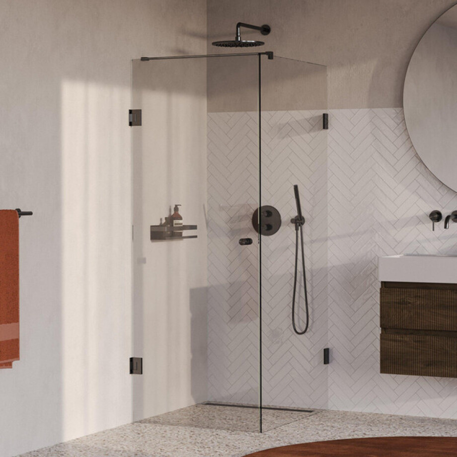 BRAUER Void Carving Douchecabine - 80x100x200cm - draaideur - glascoating - omkeerbaar - helder glas - geborsteld gunmetal PVD GS-VOCC1H80100200GM BRAUER Void Carving Douchecabine - 80x100x200cm - draaideur - glascoating - omkeerbaar - helder glas - geborsteld gunmetal PVD GS-VOCC1H80100200GM afbeelding 1