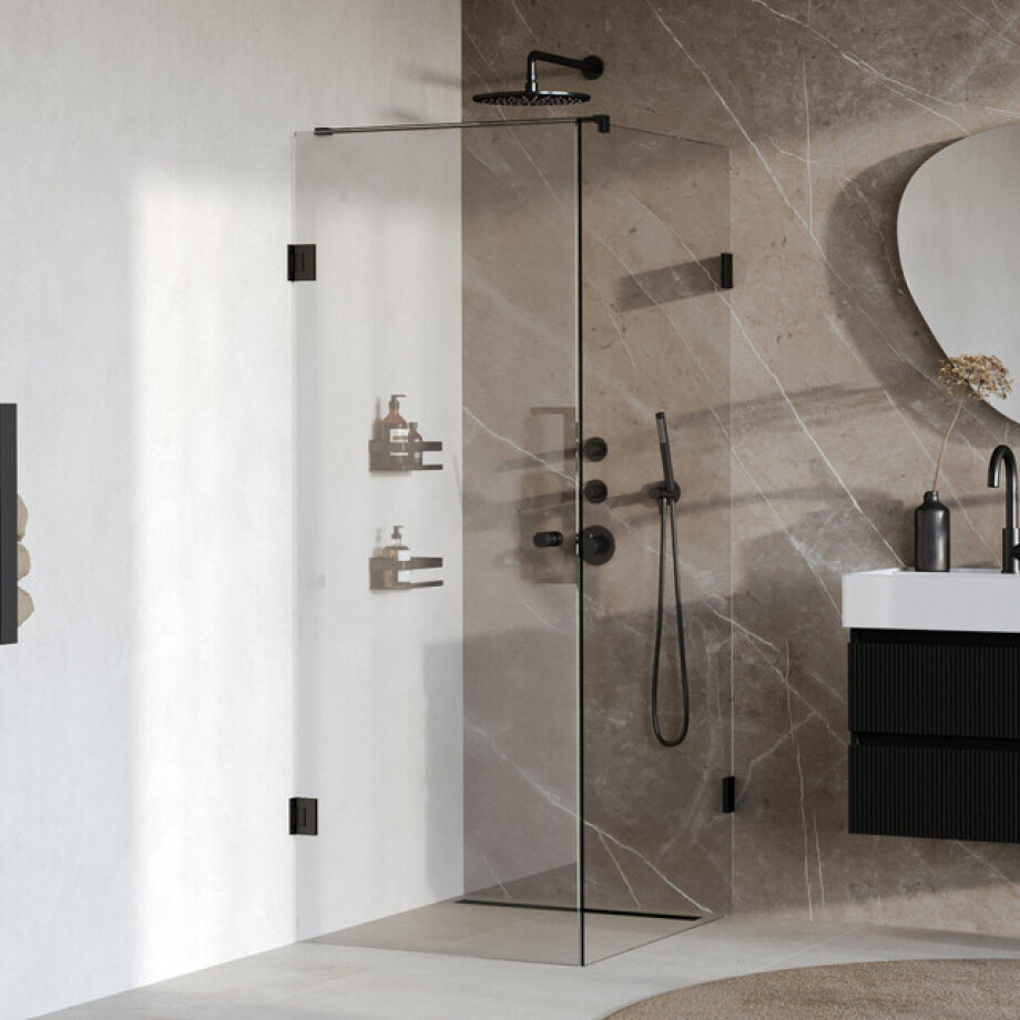 BRAUER Void Carving Douchecabine - 90x100x200cm - draaideur - glascoating - omkeerbaar - helder glas - mat zwart GS-VOCC1H90100200MZ BRAUER Void Carving Douchecabine - 90x100x200cm - draaideur - glascoating - omkeerbaar - helder glas - mat zwart GS-VOCC1H90100200MZ afbeelding 1