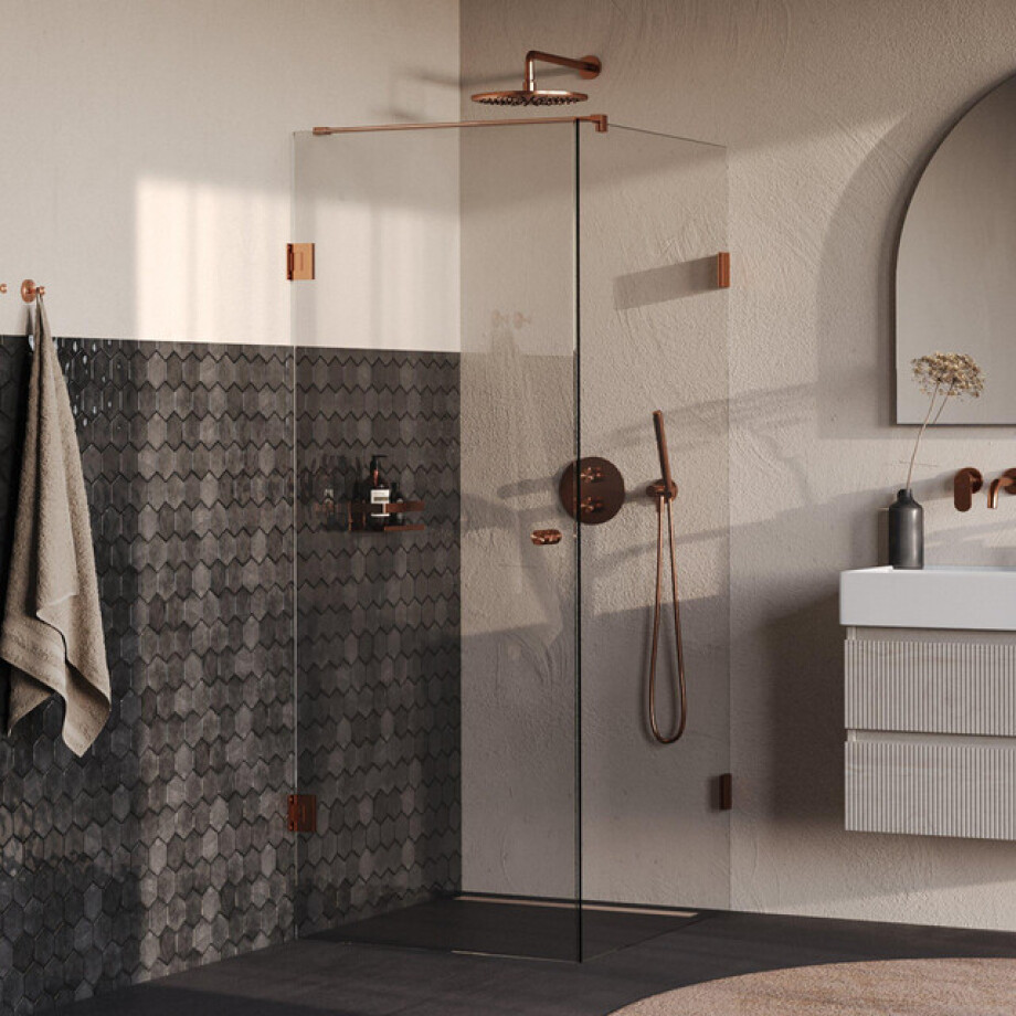 BRAUER Void Carving Douchecabine - 90x100x200cm - draaideur - glascoating - omkeerbaar - helder glas - geborsteld koper PVD GS-VOCC1H90100200GK BRAUER Void Carving Douchecabine - 90x100x200cm - draaideur - glascoating - omkeerbaar - helder glas - geborsteld koper PVD GS-VOCC1H90100200GK afbeelding 1