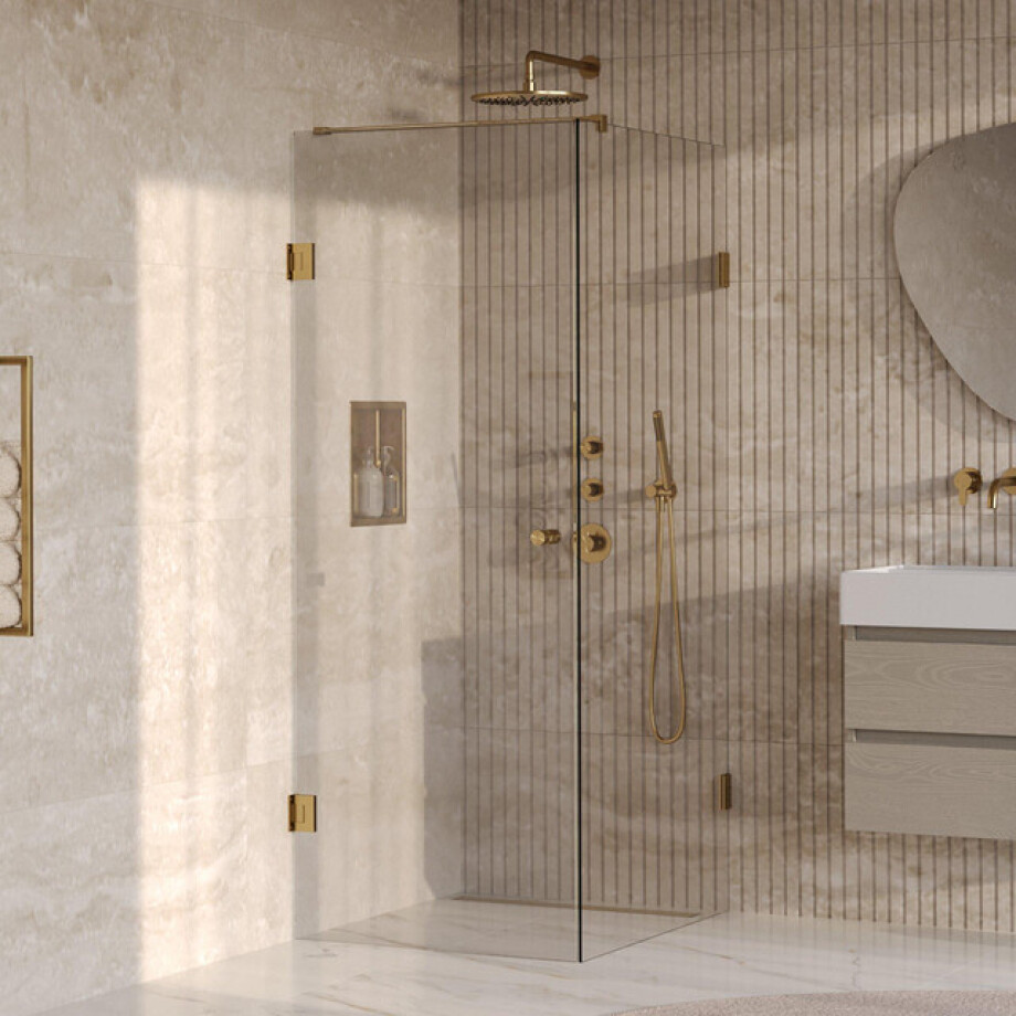 BRAUER Void Carving Douchecabine - 90x100x200cm - draaideur - glascoating - omkeerbaar - helder glas - geborsteld goud PVD GS-VOCC1H90100200GG BRAUER Void Carving Douchecabine - 90x100x200cm - draaideur - glascoating - omkeerbaar - helder glas - geborsteld goud PVD GS-VOCC1H90100200GG afbeelding 1