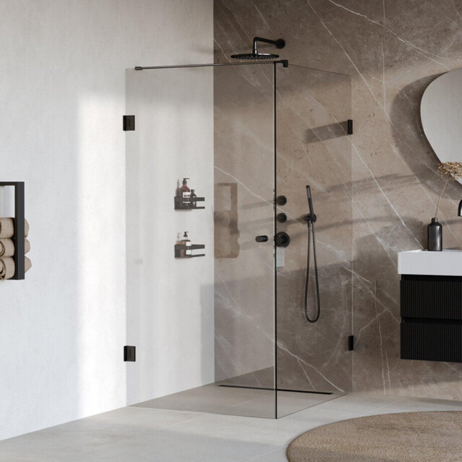 BRAUER Void Carving Douchecabine - 90x120x200cm - draaideur - glascoating - omkeerbaar - helder glas - mat zwart GS-VOCC1H90120200MZ BRAUER Void Carving Douchecabine - 90x120x200cm - draaideur - glascoating - omkeerbaar - helder glas - mat zwart GS-VOCC1H90120200MZ afbeelding 1