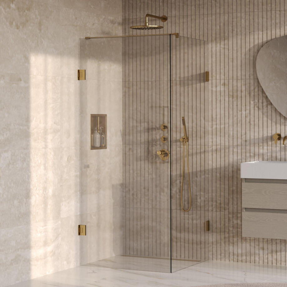 BRAUER Void Carving Douchecabine - 90x90x200cm - draaideur - glascoating - omkeerbaar - helder glas - geborsteld goud PVD GS-VOCC1H9090200GG afbeelding 1