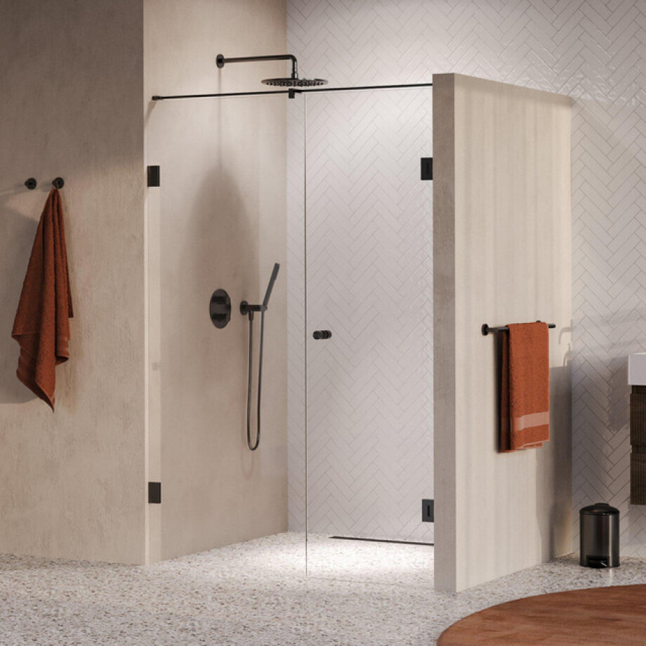 BRAUER Void Carving Nisdeur - 2-delig - 140x200cm - 70cm draaideur aan muur - glascoating - omkeerbaar - helder glas - geborsteld gunmetal PVD GS-VOCN2H7070200GM afbeelding 1