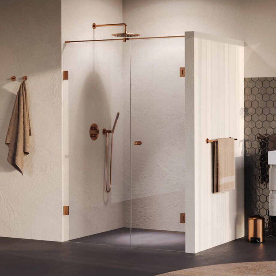 BRAUER Void Carving Nisdeur - 2-delig - 140x200cm - 70cm draaideur aan muur - glascoating - omkeerbaar - helder glas - geborsteld koper PVD GS-VOCN2H7070200GK afbeelding 1