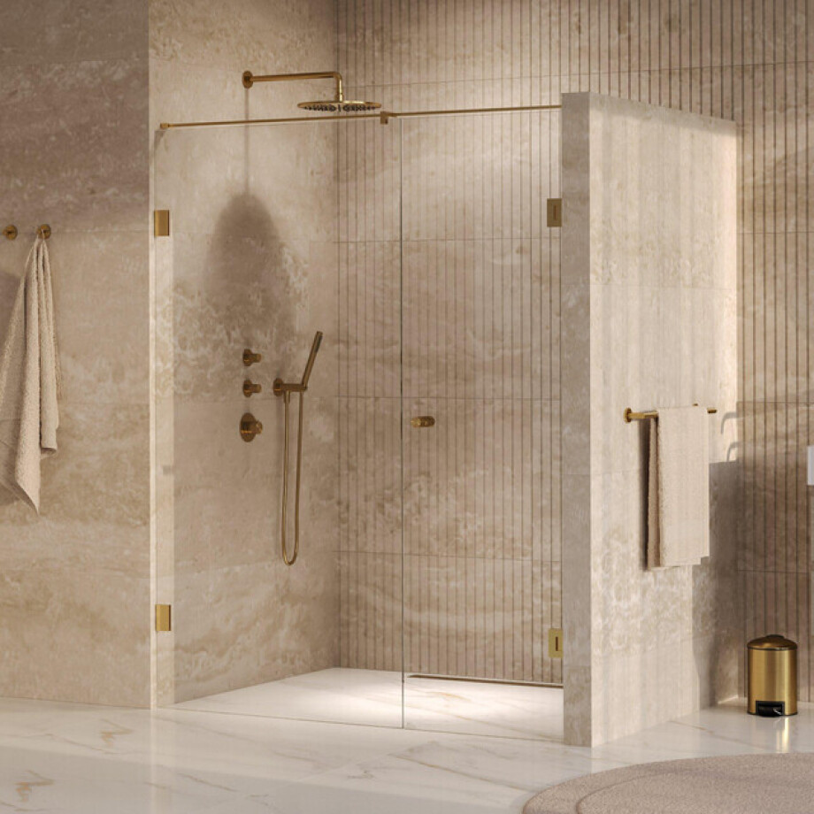 BRAUER Void Carving Nisdeur - 2-delig - 160x200cm - 70cm draaideur aan muur - glascoating - omkeerbaar - helder glas - geborsteld goud PVD GS-VOCN2H7090200GG BRAUER Void Carving Nisdeur - 2-delig - 160x200cm - 70cm draaideur aan muur - glascoating - omkeerbaar - helder glas - geborsteld goud PVD GS-VOCN2H7090200GG afbeelding 1