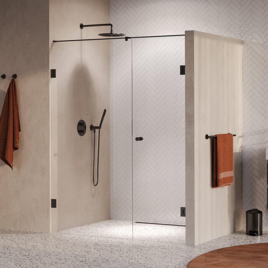 BRAUER Void Carving Nisdeur - 2-delig - 160x200cm - 70cm draaideur aan muur - glascoating - omkeerbaar - helder glas - geborsteld gunmetal PVD GS-VOCN2H7090200GM afbeelding 1