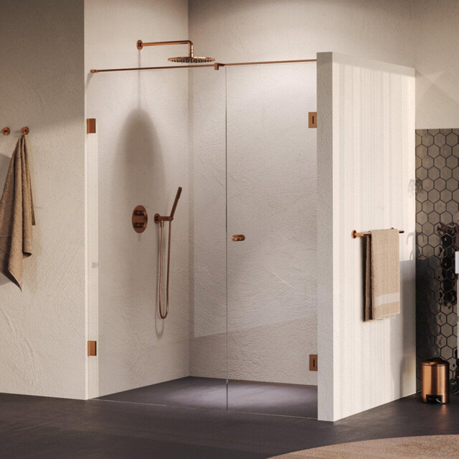 BRAUER Void Carving Nisdeur - 2-delig - 160x200cm - 70cm draaideur aan muur - glascoating - omkeerbaar - helder glas - geborsteld koper PVD GS-VOCN2H7090200GK afbeelding 1