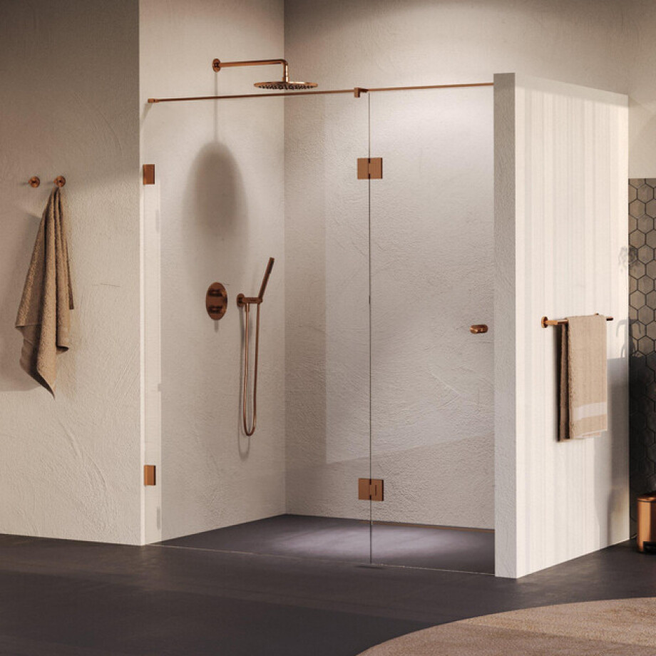 BRAUER Void Carving Nisdeur - 2-delig - 180x200cm - 70cm draaideur aan glas - glascoating - omkeerbaar - helder glas - geborsteld koper PVD GS-VOCN3H70110200GK afbeelding 1
