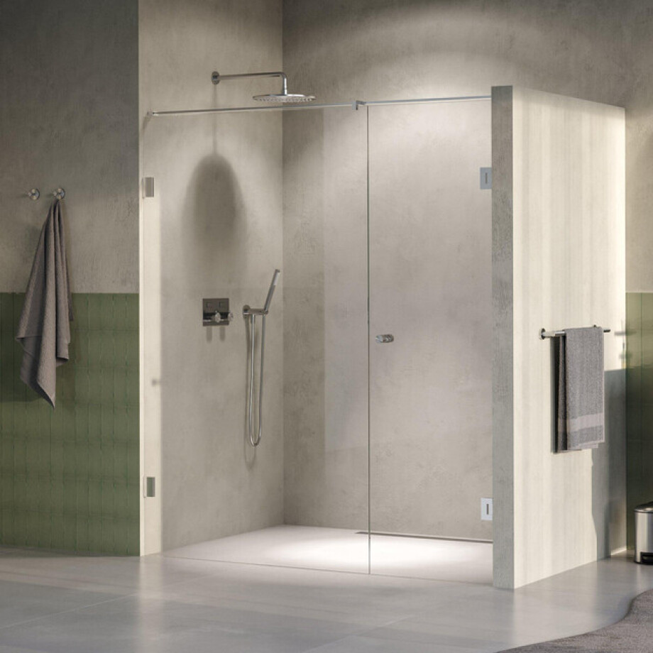 BRAUER Void Carving Nisdeur - 2-delig - 180x200cm - 70cm draaideur aan muur - glascoating - omkeerbaar - helder glas - Geborsteld RVS PVD GS-VOCN2H70110200NG afbeelding 1