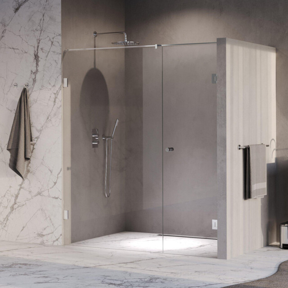 BRAUER Void Carving Nisdeur - 2-delig - 180x200cm - 70cm draaideur aan muur - glascoating - omkeerbaar - helder glas - Chroom GS-VOCN2H70110200CE afbeelding 1