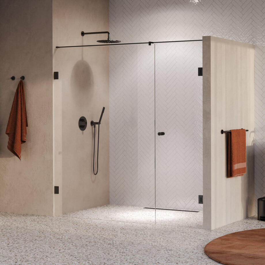 BRAUER Void Carving Nisdeur - 2-delig - 200x200cm - 70cm draaideur aan muur - glascoating - omkeerbaar - helder glas - geborsteld gunmetal PVD GS-VOCN2H70130200GM BRAUER Void Carving Nisdeur - 2-delig - 200x200cm - 70cm draaideur aan muur - glascoating - omkeerbaar - helder glas - geborsteld gunmetal PVD GS-VOCN2H70130200GM afbeelding 1